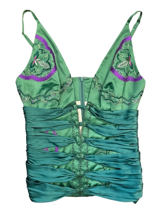 Mandalay Tops - Archival 2005 Mandalay Jade Green Beaded Ruched Corset “SERPENT” Top